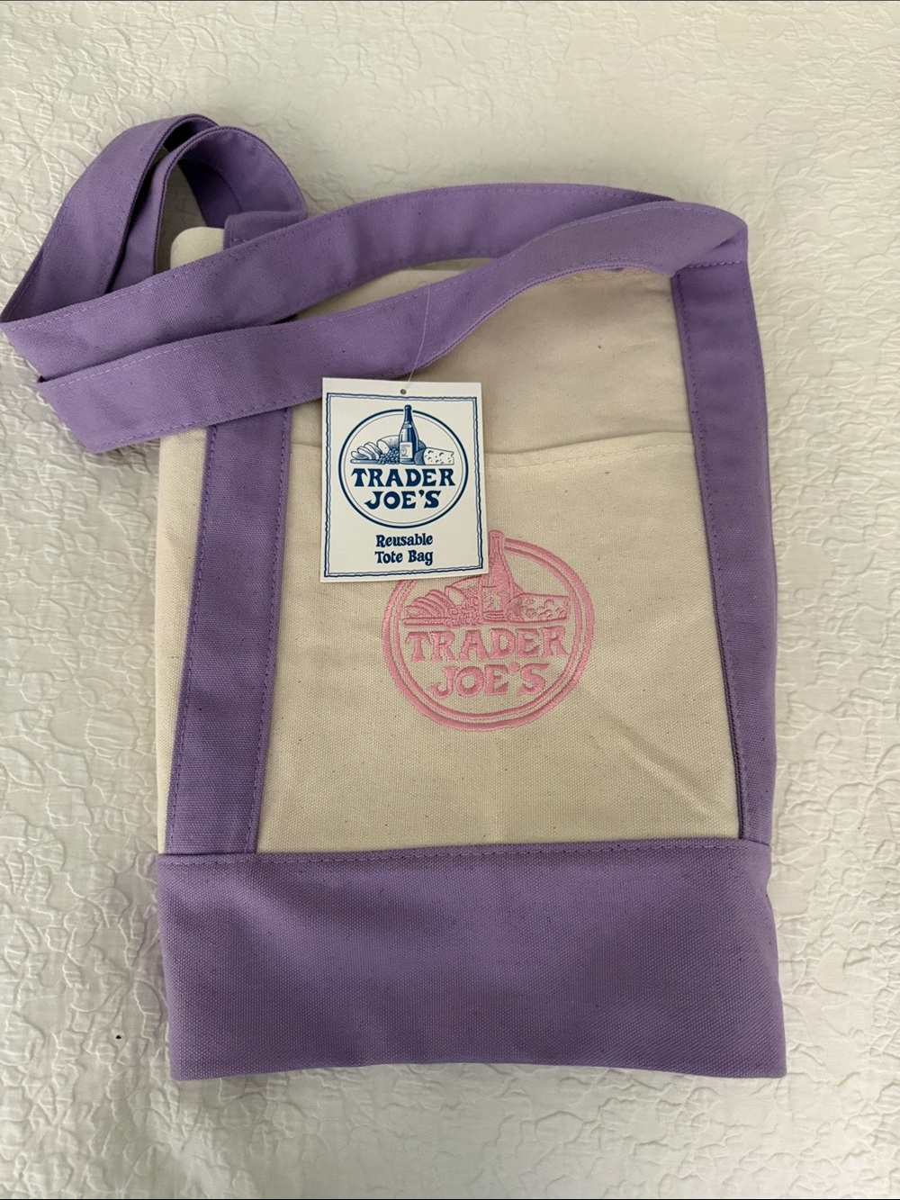 SOLD Trader Joe’s Large Canvas Tote Bag Lavender and Pink